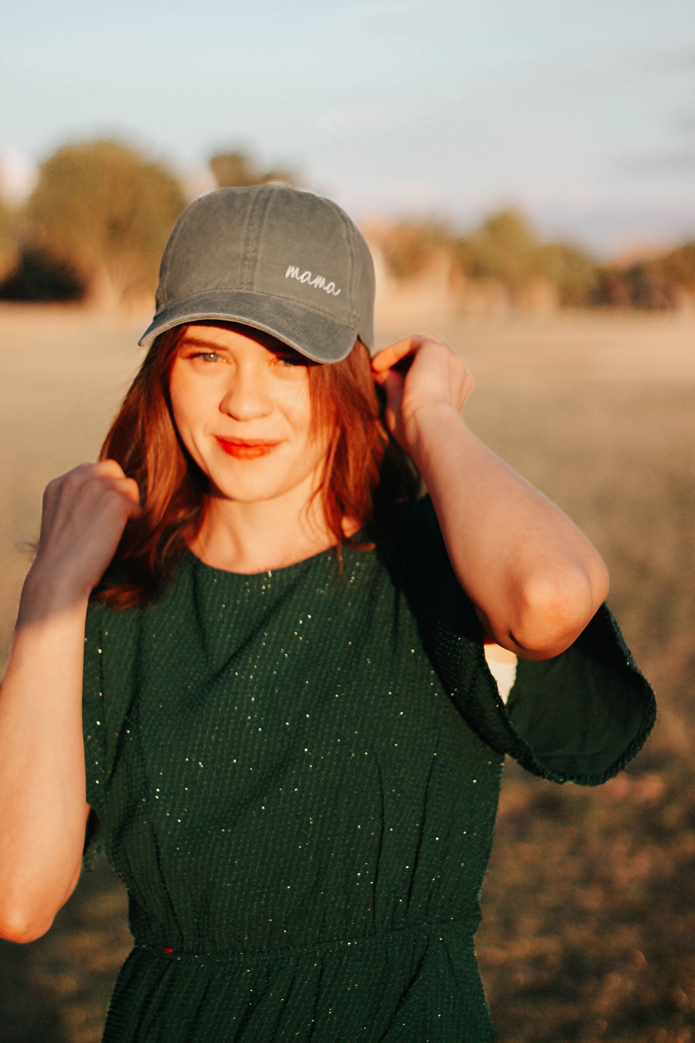 KENNA EMBROIDERED MAMA BASEBALL CAP IN OLIVE GREEN