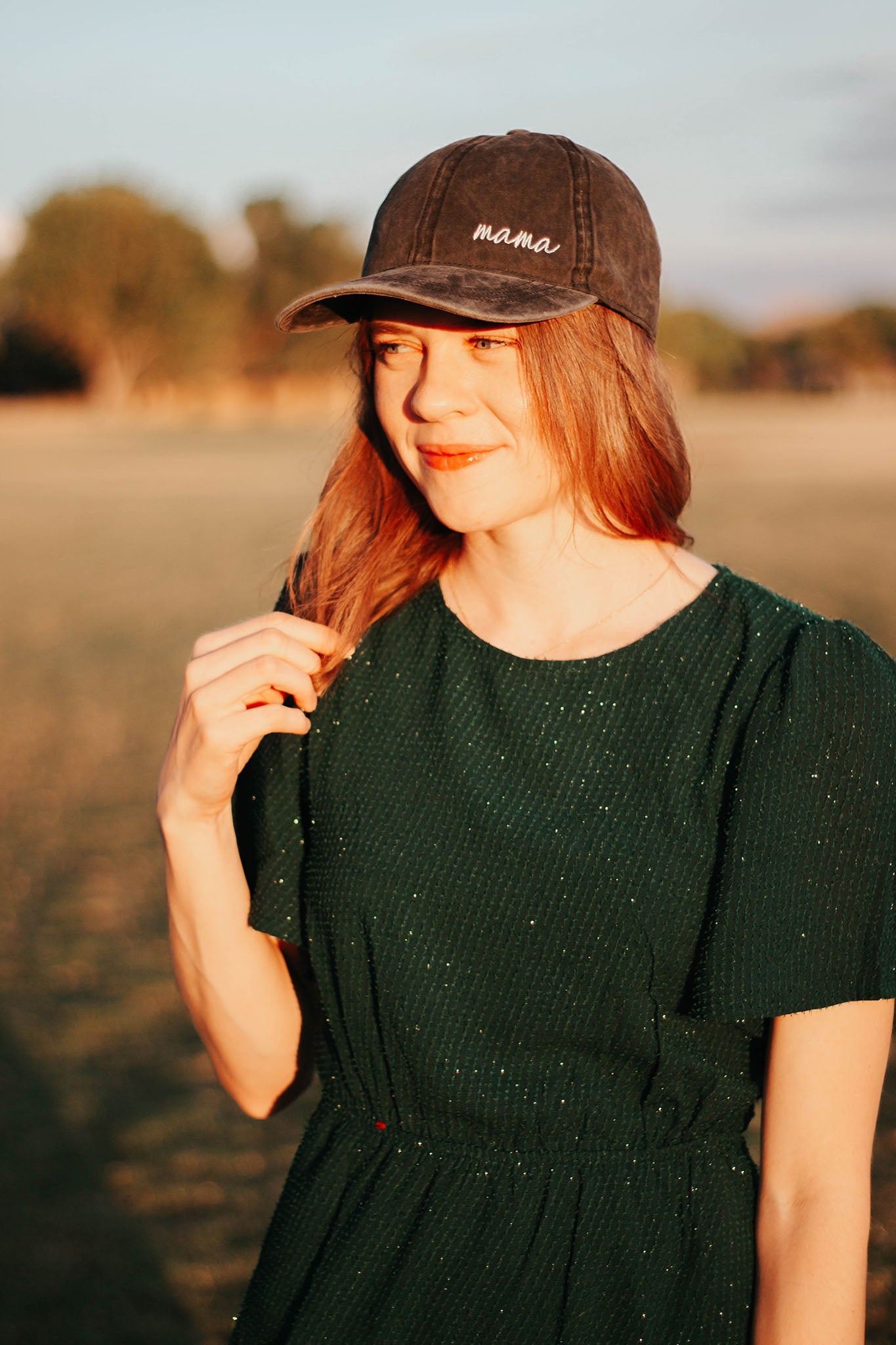 KENNA EMBROIDERED MAMA BASEBALL CAP IN CHARCOAL