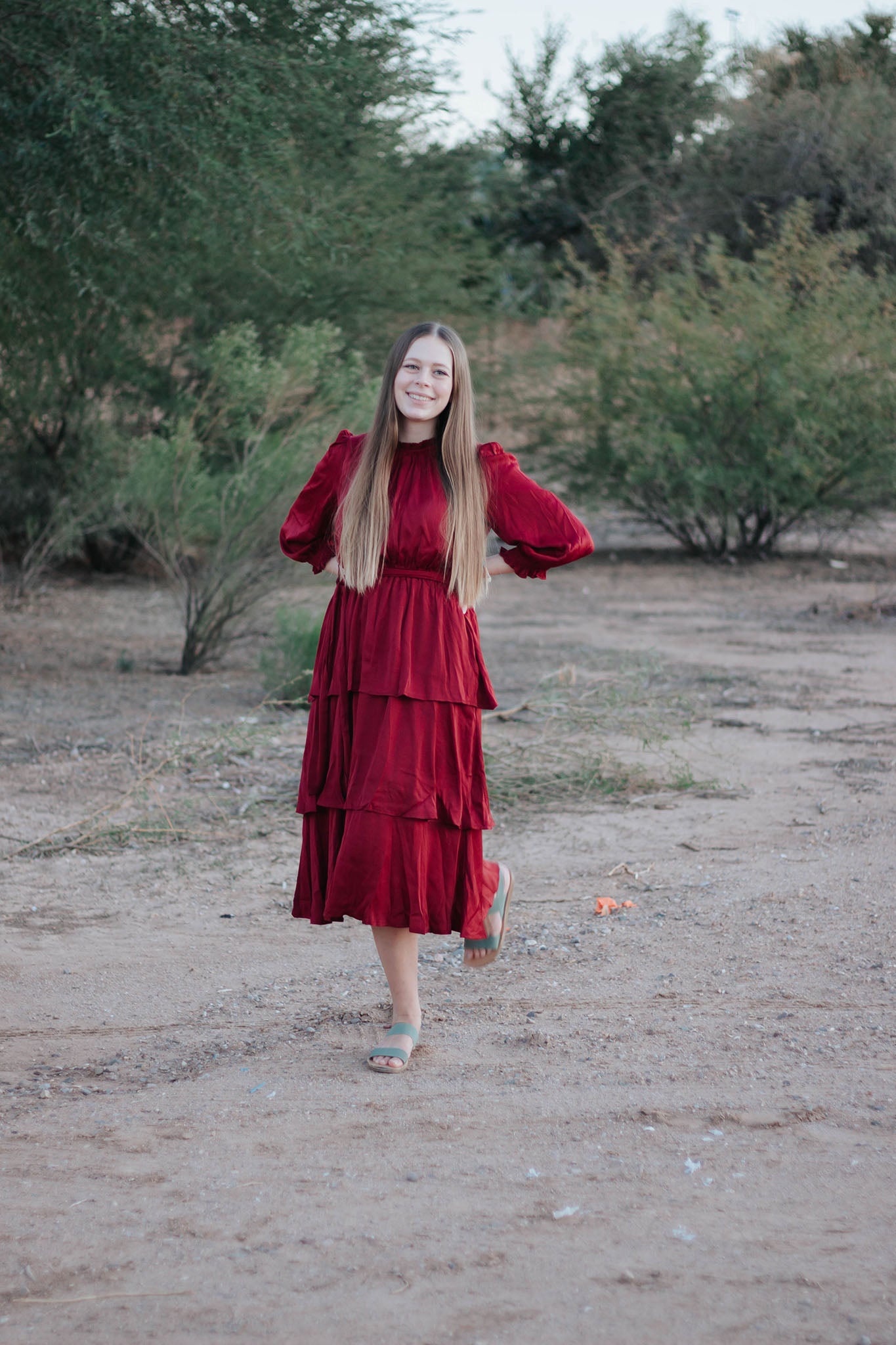 ASHLYN RED TIERED DRESS